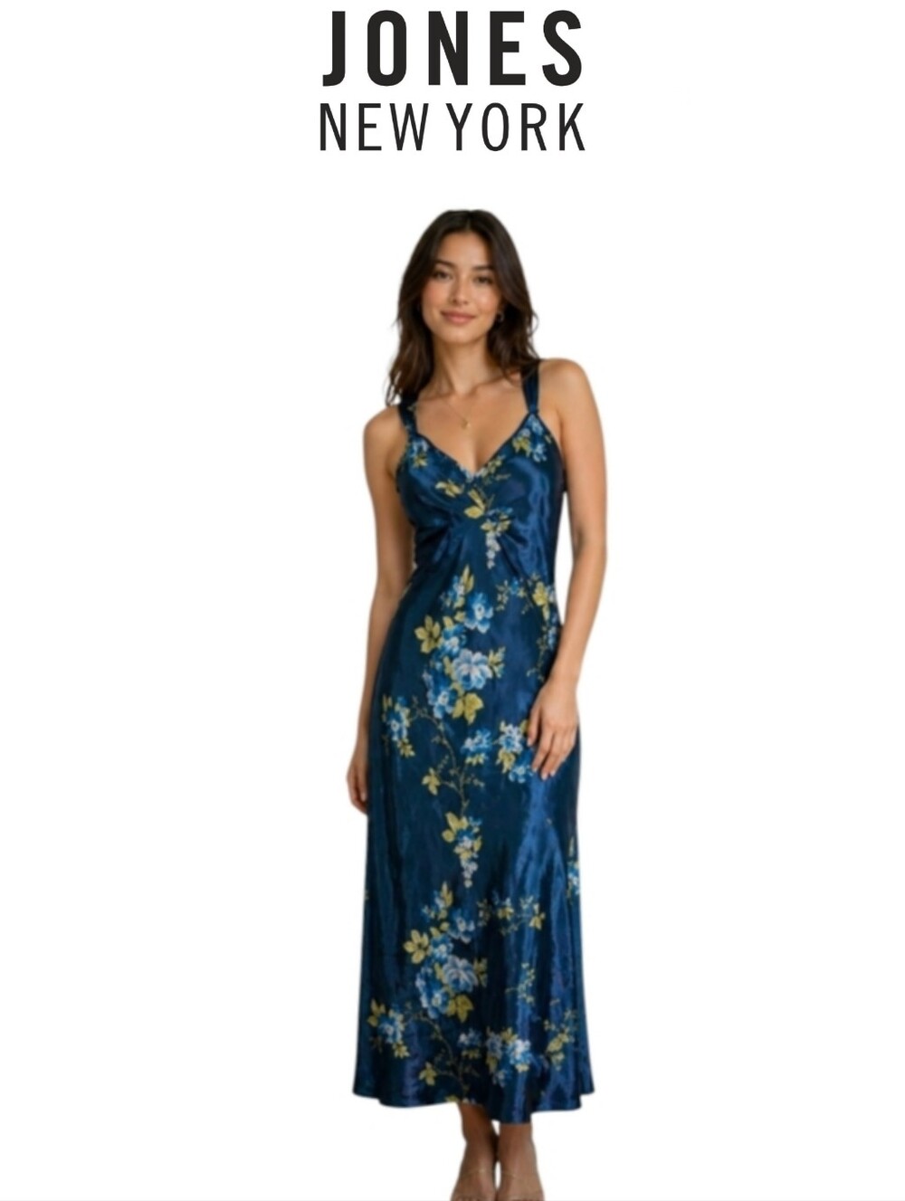Vintage Y2K Jones new York eveless Floral Slip Satin Bodycon Dress Size:S